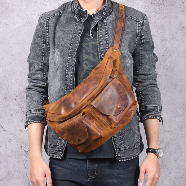 First Layer Cowhide Genuine Leather Large Capacity Waist Bag