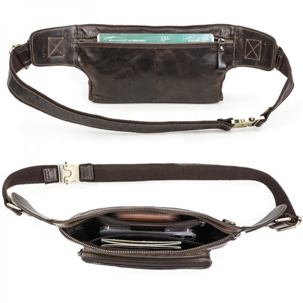 First Layer Cowhide Men's Waist Bag Sports Outdoor Men's Casual Chest Bag